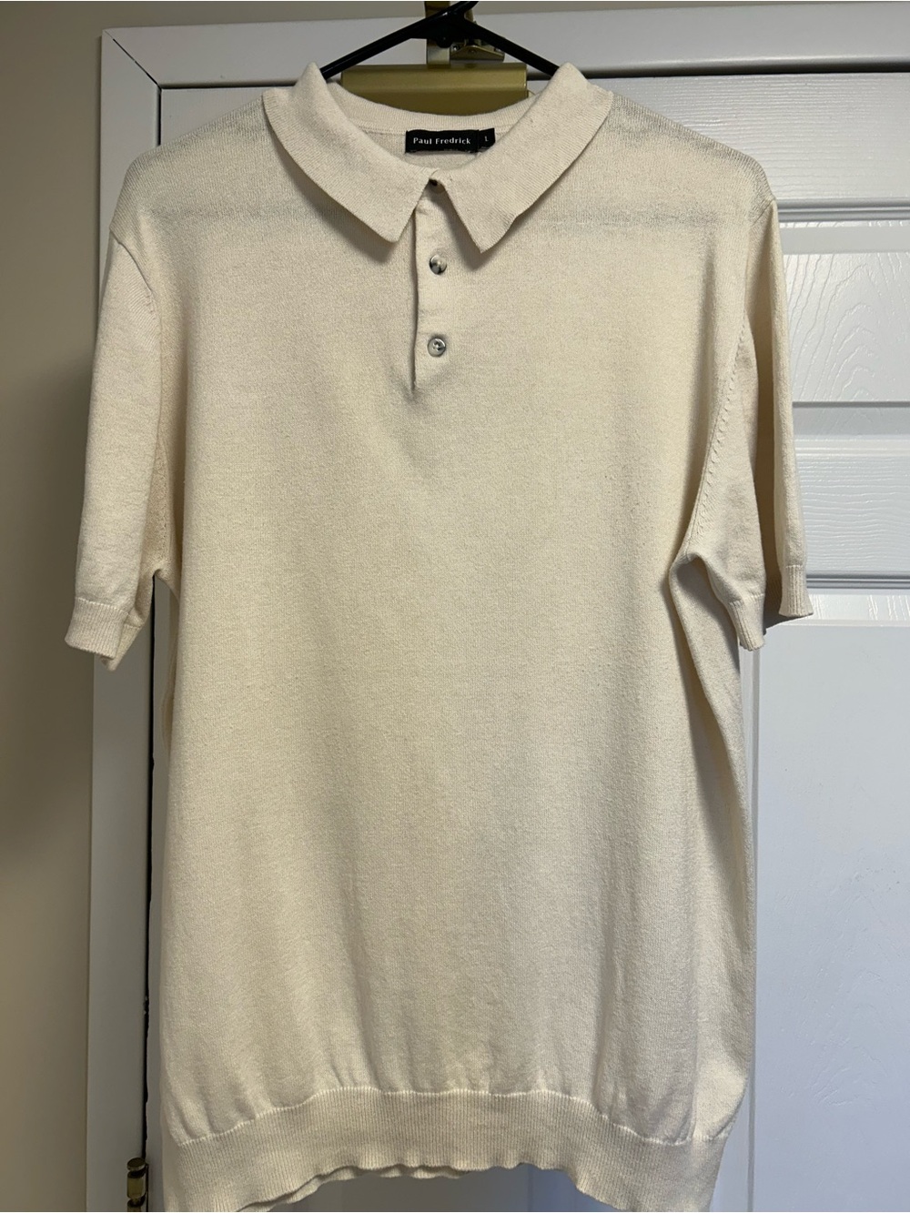 Paul Fredrick Men's Cream Knit Polo - Picture 7 of 8